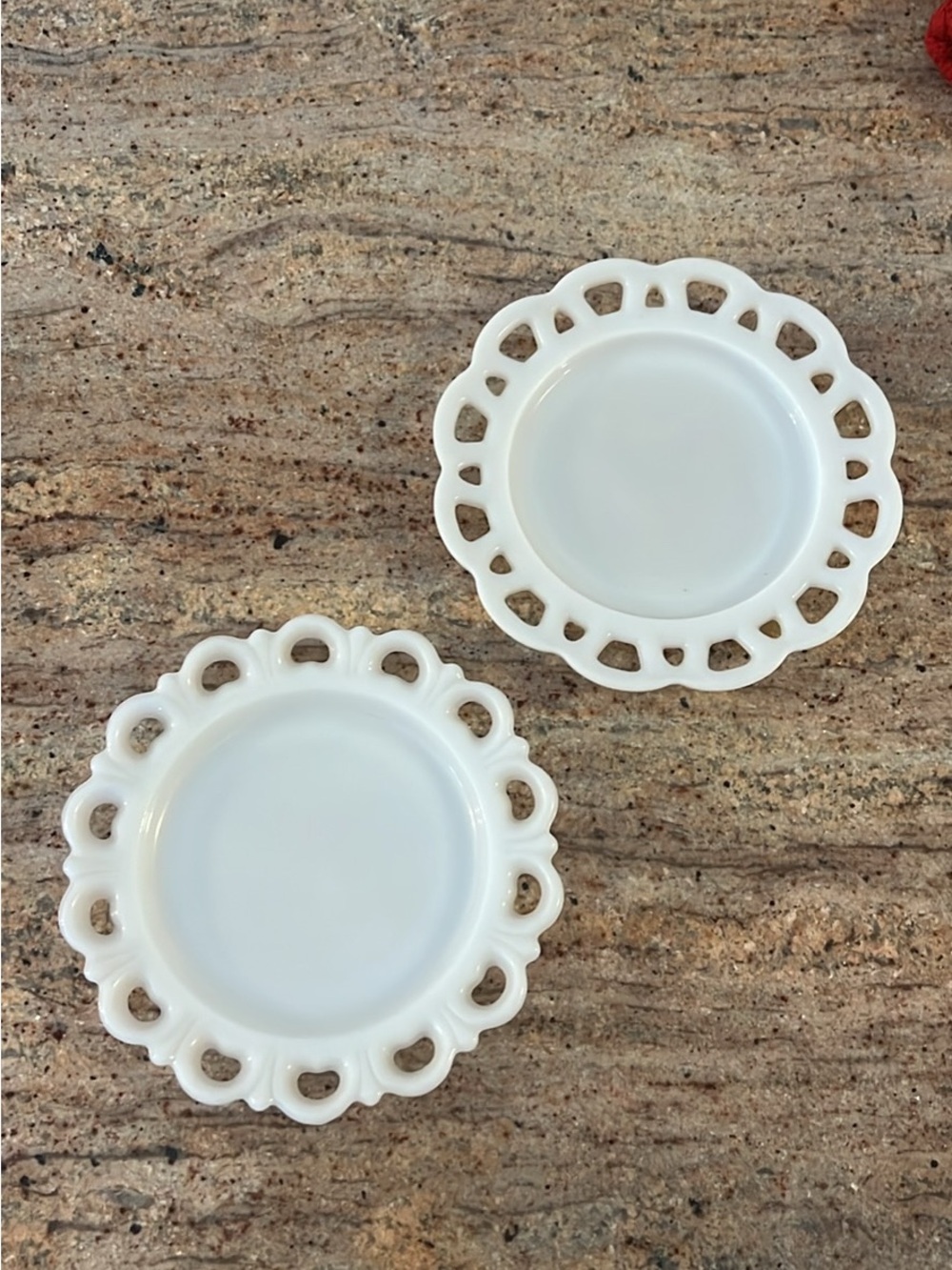 Vintage White Milk Glass Lace Edge Plates – Set of 2
